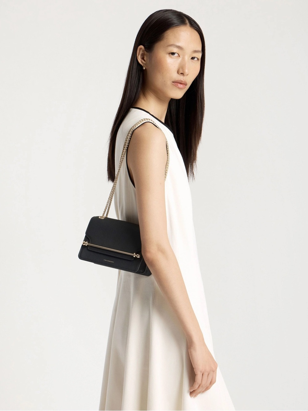 Strathberry East West Mini Black Leather Gold Hardware - Picture 3 of 11
